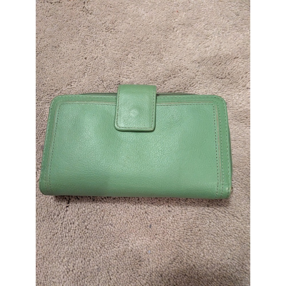 Rolfs Green Genuine Leather Zip Around Bifold Clutch Wallet Organizer